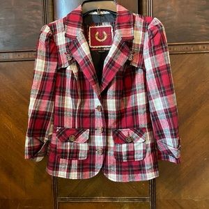 VINTAGE GUESS CROPPED PLAID BLAZER
